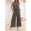 imageIWOLLENCE Womens Summer 2 Piece Outfits Set Round neck Sleeveless Tank Crop Top Wide Leg pants Set Pockets JumpsuitsR01 Black Khaki Stripe