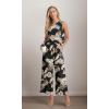 imageIWOLLENCE Womens Summer 2 Piece Outfits Set Round neck Sleeveless Tank Crop Top Wide Leg pants Set Pockets JumpsuitsR01 Black Palm Leaf
