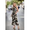 imageIWOLLENCE Womens Summer 2 Piece Outfits Set Round neck Sleeveless Tank Crop Top Wide Leg pants Set Pockets JumpsuitsR01 Black Palm Leaf