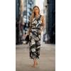 imageIWOLLENCE Womens Summer 2 Piece Outfits Set Round neck Sleeveless Tank Crop Top Wide Leg pants Set Pockets JumpsuitsR01 Black Palm Leaf