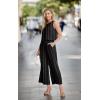 imageIWOLLENCE Womens Summer 2 Piece Outfits Set Round neck Sleeveless Tank Crop Top Wide Leg pants Set Pockets JumpsuitsR01 Bm Black Parallel