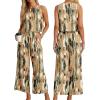 imageIWOLLENCE Womens Summer 2 Piece Outfits Set Round neck Sleeveless Tank Crop Top Wide Leg pants Set Pockets JumpsuitsR01 Camou Green Pink
