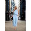 imageIWOLLENCE Womens Summer 2 Piece Outfits Set Round neck Sleeveless Tank Crop Top Wide Leg pants Set Pockets JumpsuitsR01 Light Blue