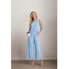 imageIWOLLENCE Womens Summer 2 Piece Outfits Set Round neck Sleeveless Tank Crop Top Wide Leg pants Set Pockets JumpsuitsR01 Light Blue