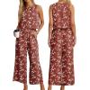imageIWOLLENCE Womens Summer 2 Piece Outfits Set Round neck Sleeveless Tank Crop Top Wide Leg pants Set Pockets JumpsuitsR01 White Plum Blossom