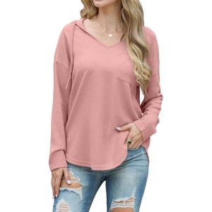 imageIWOLLENCE 2025 Fall Fashion Hoodies Sweatshirts Drawstring Casual Loose Long Sleeve Tops Shirts05pink