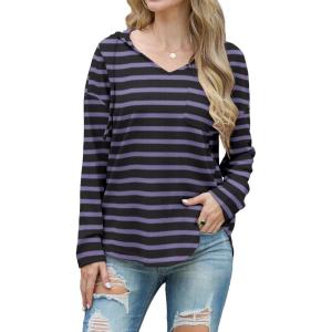 imageIWOLLENCE 2025 Fall Fashion Hoodies Sweatshirts Drawstring Casual Loose Long Sleeve Tops Shirts13black Purple Stripe