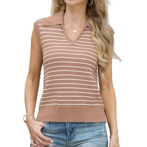 imageIWOLLENCE Womens Casual Sweater Vest Cap Sleeve Knit Pullover V Neck Sleeveless Tank Tops 2025 Spring Summer Clothes03 Khaki