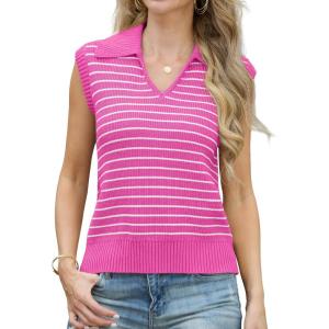 imageIWOLLENCE Womens Casual Sweater Vest Cap Sleeve Knit Pullover V Neck Sleeveless Tank Tops 2025 Spring Summer Clothes05 Pink