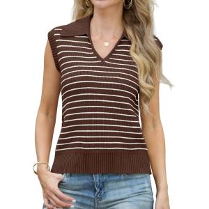 imageIWOLLENCE Womens Casual Sweater Vest Cap Sleeve Knit Pullover V Neck Sleeveless Tank Tops 2025 Spring Summer Clothes07 Brown