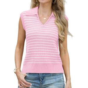 imageIWOLLENCE Womens Casual Sweater Vest Cap Sleeve Knit Pullover V Neck Sleeveless Tank Tops 2025 Spring Summer Clothes08 Light Pink
