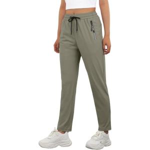 imageWomens Active Stretch Pants Quick Dry Breathable Athletic Trousers Comfy Fit Travel Hiking Pant Senior with Zipper PocketsCkhaki