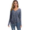 imageIWOLLENCE Womens Waffle Knit Tunic Blouse Tie Knot Henley Tops Loose Fitting Bat Wing Plain ShirtsZ01blue White Flower