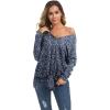 imageIWOLLENCE Womens Waffle Knit Tunic Blouse Tie Knot Henley Tops Loose Fitting Bat Wing Plain ShirtsZ01blue White Flower