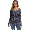 imageIWOLLENCE Womens Waffle Knit Tunic Blouse Tie Knot Henley Tops Loose Fitting Bat Wing Plain ShirtsZ01navy White Flower