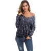 imageIWOLLENCE Womens Waffle Knit Tunic Blouse Tie Knot Henley Tops Loose Fitting Bat Wing Plain ShirtsZ01navy White Flower