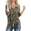 imageIWOLLENCE Womens Waffle Knit Tunic Blouse Tie Knot Henley Tops Loose Fitting Bat Wing Plain ShirtsZ01black Yellow Flower