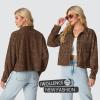 imageIWOLLENCE Womens Cropped Shacket Jacket Fashion Button Down Corduroy Shacket Jackets Casual Crop Shirts Fall Coat TopsCh Dark Brown