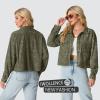 imageIWOLLENCE Womens Cropped Shacket Jacket Fashion Button Down Corduroy Shacket Jackets Casual Crop Shirts Fall Coat TopsCh Dark Green
