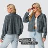 imageIWOLLENCE Womens Cropped Shacket Jacket Fashion Button Down Corduroy Shacket Jackets Casual Crop Shirts Fall Coat TopsCh Haze Blue