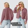 imageIWOLLENCE Womens Cropped Shacket Jacket Fashion Button Down Corduroy Shacket Jackets Casual Crop Shirts Fall Coat TopsCh Rose Red