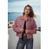 imageIWOLLENCE Womens Cropped Shacket Jacket Fashion Button Down Corduroy Shacket Jackets Casual Crop Shirts Fall Coat TopsCh Rose Red