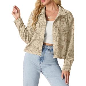 imageIWOLLENCE Womens Cropped Shacket Jacket Fashion Button Down Corduroy Shacket Jackets Casual Crop Shirts Fall Coat TopsCh Beige