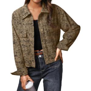 imageIWOLLENCE Womens Cropped Shacket Jacket Fashion Button Down Corduroy Shacket Jackets Casual Crop Shirts Fall Coat TopsCh Dark Khaki