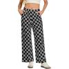 imageIWOLLENCE Womens Casual Loose Checkered Wide Leg Pants High Waist Straight Lounge Y2K Gingham Trousers SummerCdblack Grey