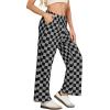 imageIWOLLENCE Womens Casual Loose Checkered Wide Leg Pants High Waist Straight Lounge Y2K Gingham Trousers SummerCdblack Grey