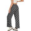 imageIWOLLENCE Womens Casual Loose Checkered Wide Leg Pants High Waist Straight Lounge Y2K Gingham Trousers SummerCdblack Grey
