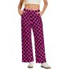 imageIWOLLENCE Womens Casual Loose Checkered Wide Leg Pants High Waist Straight Lounge Y2K Gingham Trousers SummerCdblack Hot Pink
