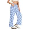 imageIWOLLENCE Womens Casual Loose Checkered Wide Leg Pants High Waist Straight Lounge Y2K Gingham Trousers SummerCddenim Blue