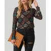 imageIWOLLENCE Womens Long Sleeve Aztec Western T Shirts Vintage Geometry Graphic Henley Tops Casual Button Down BlouseFpbrown Blue Diamond