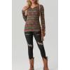imageIWOLLENCE Womens Long Sleeve Aztec Western T Shirts Vintage Geometry Graphic Henley Tops Casual Button Down BlouseFpcow Brown Green
