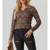 imageIWOLLENCE Womens Long Sleeve Aztec Western T Shirts Vintage Geometry Graphic Henley Tops Casual Button Down BlouseFpcow Brown Green