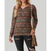 imageIWOLLENCE Womens Long Sleeve Aztec Western T Shirts Vintage Geometry Graphic Henley Tops Casual Button Down BlouseFpcow Brown Green