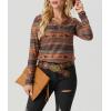 imageIWOLLENCE Womens Long Sleeve Aztec Western T Shirts Vintage Geometry Graphic Henley Tops Casual Button Down BlouseFphorse Diamond Stripe