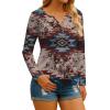 imageIWOLLENCE Womens Long Sleeve Aztec Western T Shirts Vintage Geometry Graphic Henley Tops Casual Button Down BlouseFpred Blue Geometry