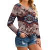 imageIWOLLENCE Womens Long Sleeve Aztec Western T Shirts Vintage Geometry Graphic Henley Tops Casual Button Down BlouseFpred Blue Geometry
