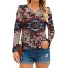 imageIWOLLENCE Womens Long Sleeve Aztec Western T Shirts Vintage Geometry Graphic Henley Tops Casual Button Down BlouseFpred Blue Geometry