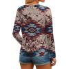 imageIWOLLENCE Womens Long Sleeve Aztec Western T Shirts Vintage Geometry Graphic Henley Tops Casual Button Down BlouseFpred Blue Geometry