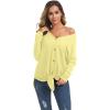 imageIWOLLENCE Womens Waffle Knit Tunic Blouse Tie Knot Henley Tops Loose Fitting Bat Wing Plain ShirtsButter Yellow