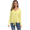 imageIWOLLENCE Womens Waffle Knit Tunic Blouse Tie Knot Henley Tops Loose Fitting Bat Wing Plain ShirtsButter Yellow