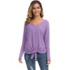imageIWOLLENCE Womens Waffle Knit Tunic Blouse Tie Knot Henley Tops Loose Fitting Bat Wing Plain ShirtsLilac Purple