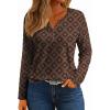 imageIWOLLENCE Womens Long Sleeve Aztec Western T Shirts Vintage Geometry Graphic Henley Tops Casual Button Down BlouseFpbrown Black Diamond