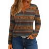 imageIWOLLENCE Womens Long Sleeve Aztec Western T Shirts Vintage Geometry Graphic Henley Tops Casual Button Down BlouseFphorse Diamond Stripe