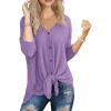 imageIWOLLENCE Womens Waffle Knit Tunic Blouse Tie Knot Henley Tops Loose Fitting Bat Wing Plain ShirtsLilac Purple