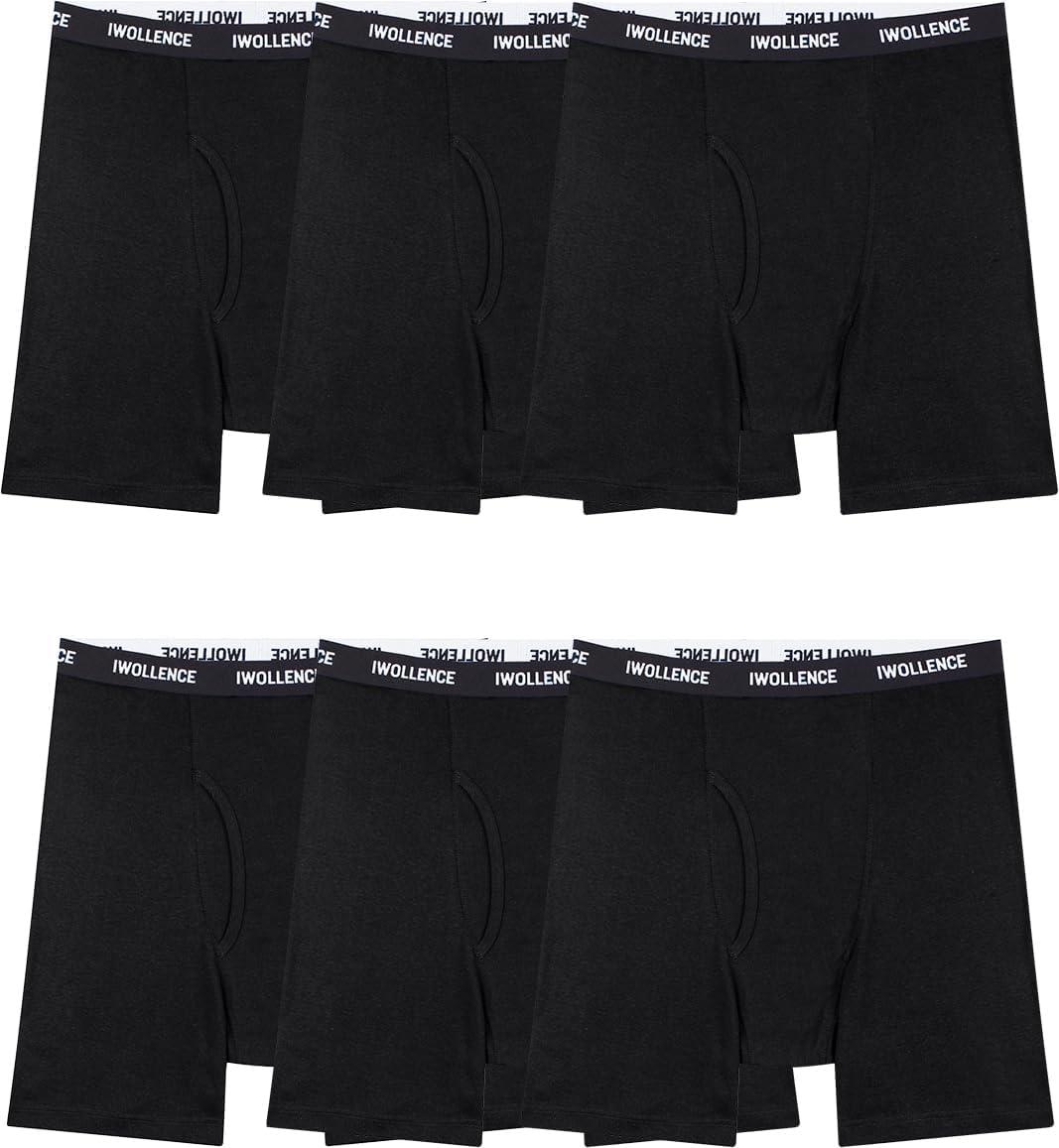 imageIWOLLENCE Mens Boxer Briefs Breathable Soft MoistureWicking Cotton Underwear with Comfort Flex Waistband MultipackBlack 6pack