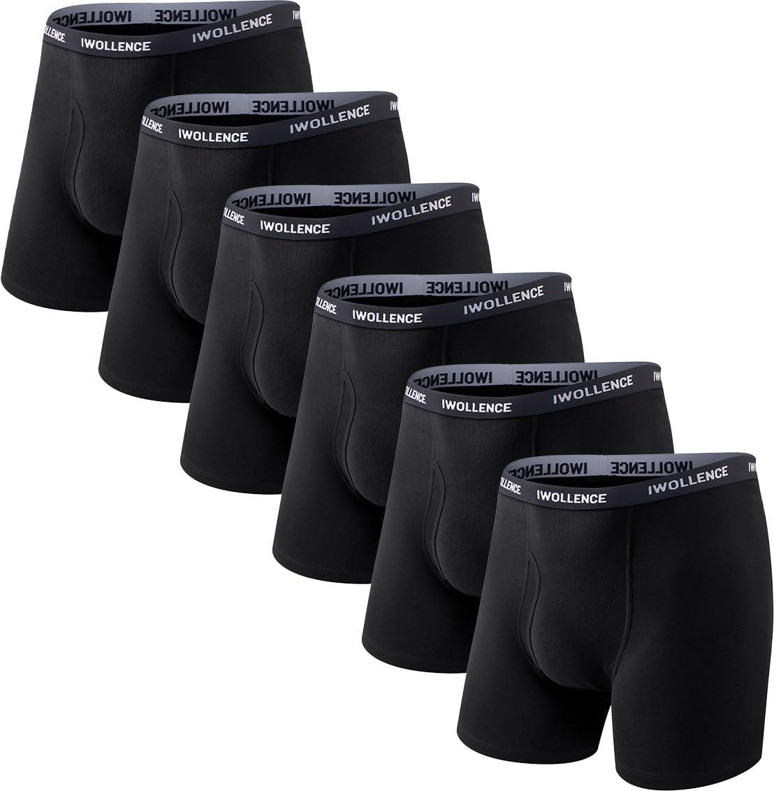 imageIWOLLENCE Mens Boxer Briefs Breathable Soft MoistureWicking Cotton Underwear with Comfort Flex Waistband MultipackBlack 6pack